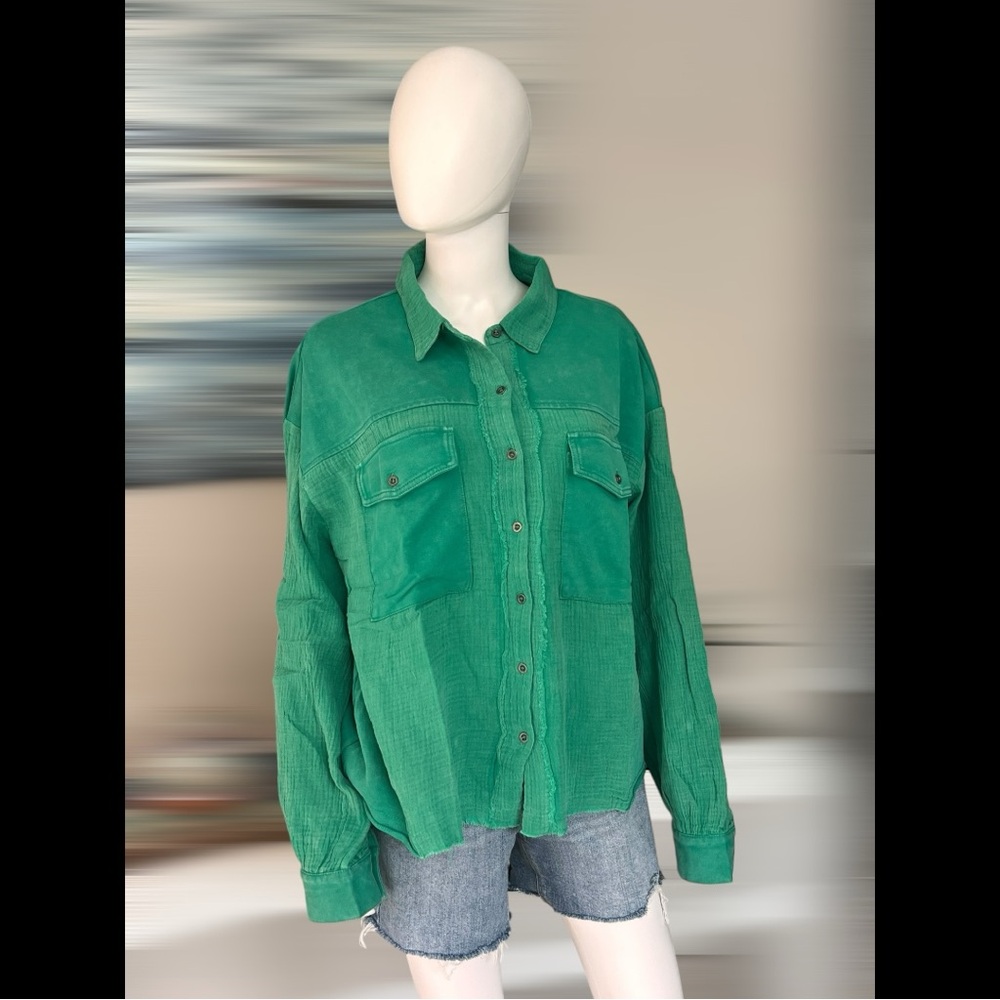 FANTASTIC FAWN oversized green button front top S M L - Picture 6 of 12